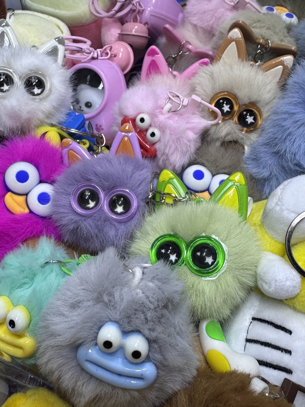 Colorful plush prizes inside the claw machine